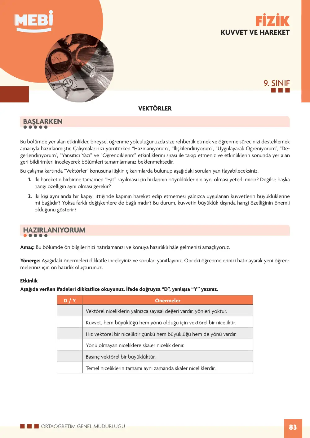 9. Sınıf Fizik Bireysel Öğrenme Etkinlikleri (2026-2027) sayfa 87