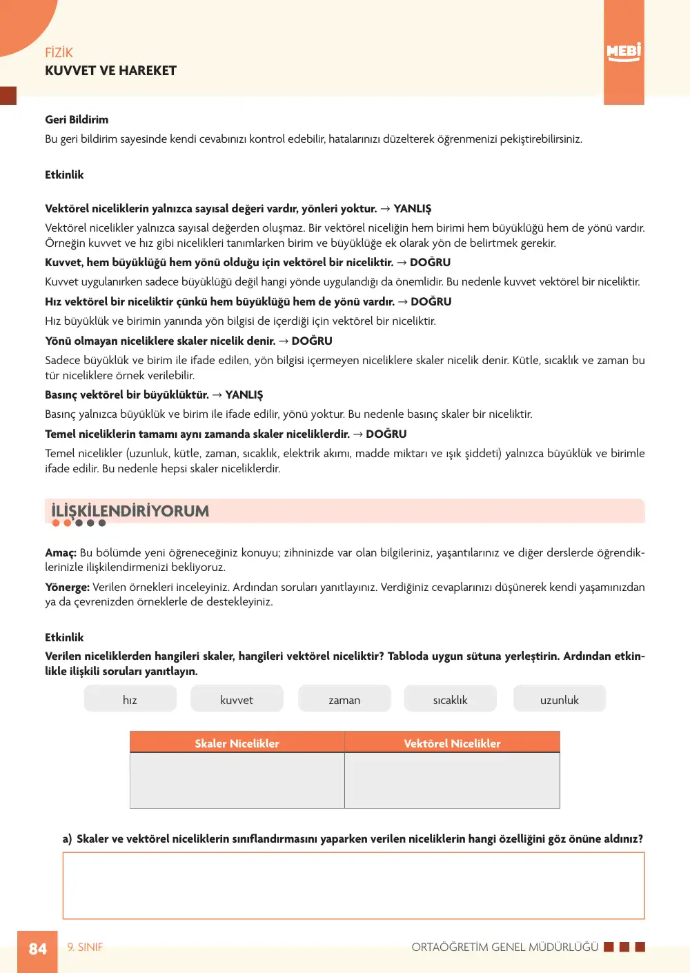 9. Sınıf Fizik Bireysel Öğrenme Etkinlikleri (2026-2027) sayfa 88