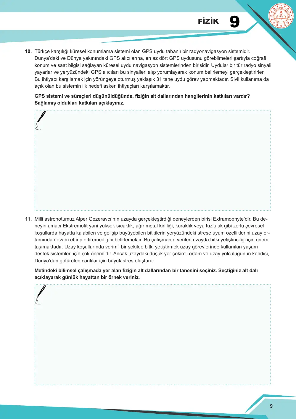 9. Sınıf Fizik Çalışma Kâğıdı: FİZ.9.1.2 Fizik biliminin alt dallarını sınıflandırabilme sayfa 9