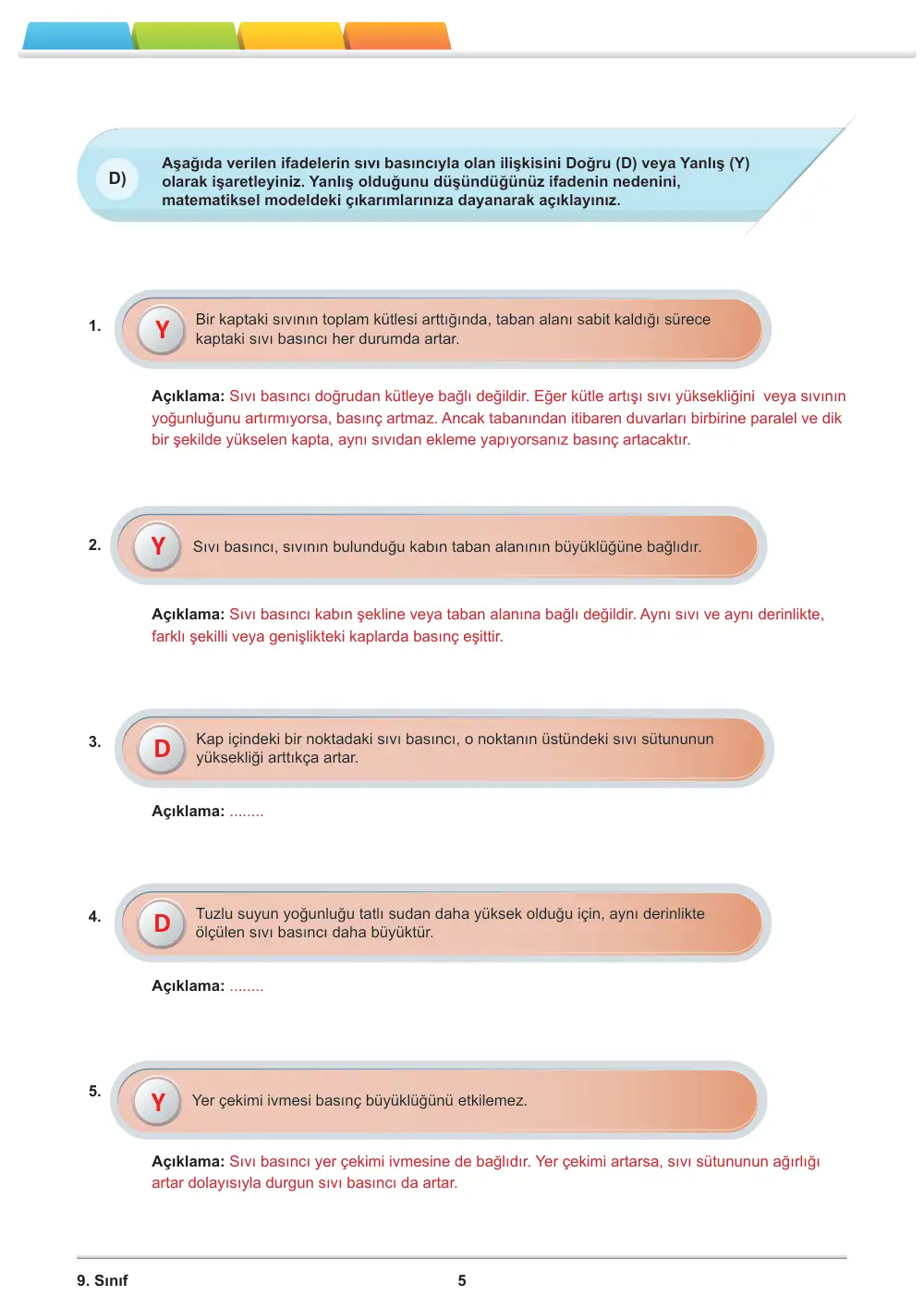 9. Sınıf Fizik Öğrenme Etkinlikleri Seti 1 (2025-2026) cevap anahtarı sayfa 6