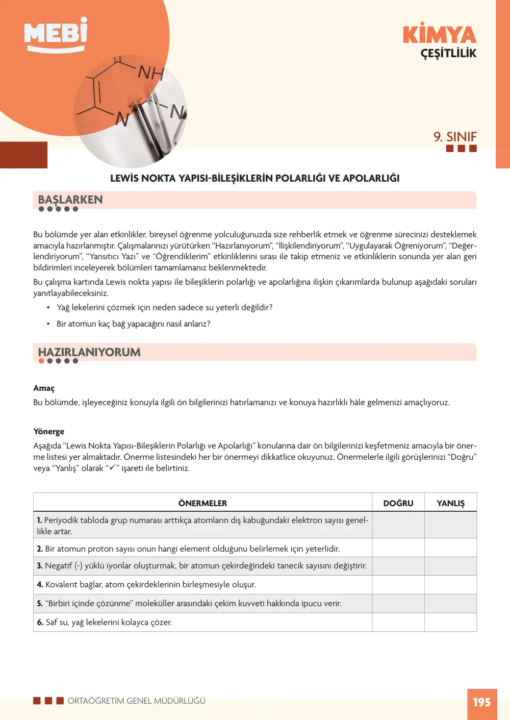 9. Sınıf Kimya Bireysel Öğrenme Etkinlikleri (2026-2027) sayfa 193