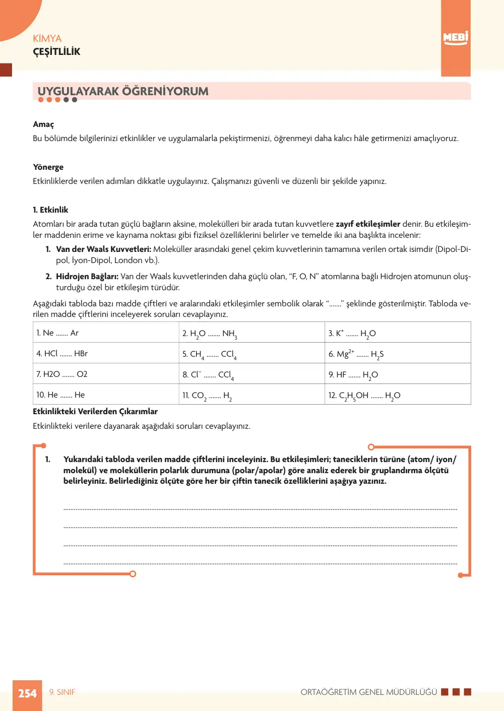 9. Sınıf Kimya Bireysel Öğrenme Etkinlikleri (2026-2027) sayfa 252