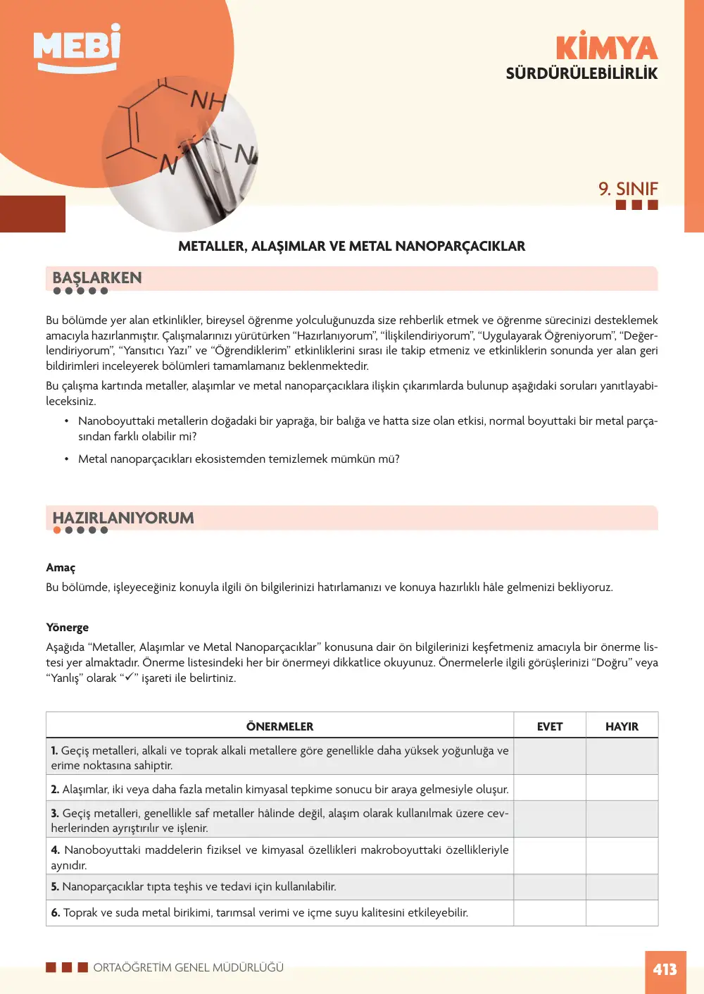 9. Sınıf Kimya Bireysel Öğrenme Etkinlikleri (2026-2027) sayfa 411