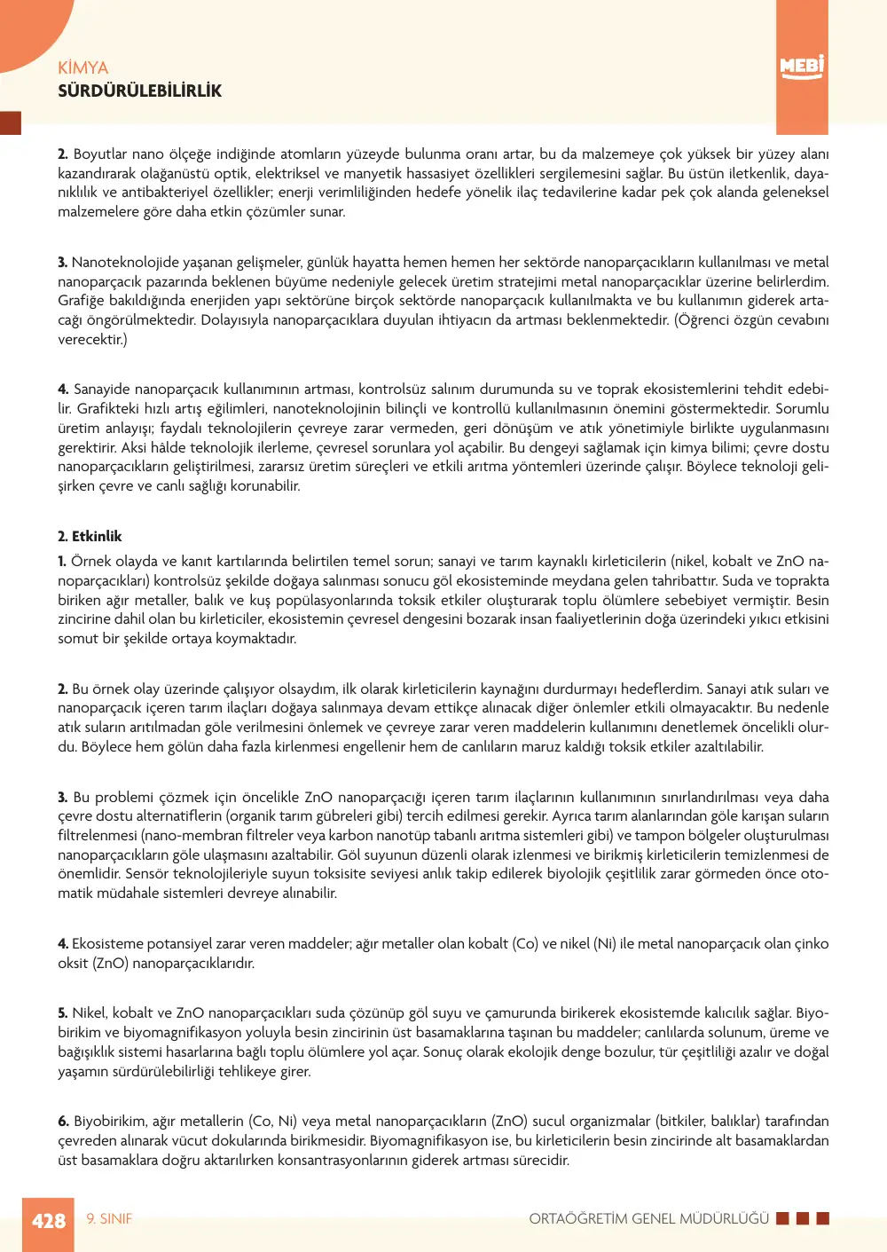 9. Sınıf Kimya Bireysel Öğrenme Etkinlikleri (2026-2027) sayfa 426