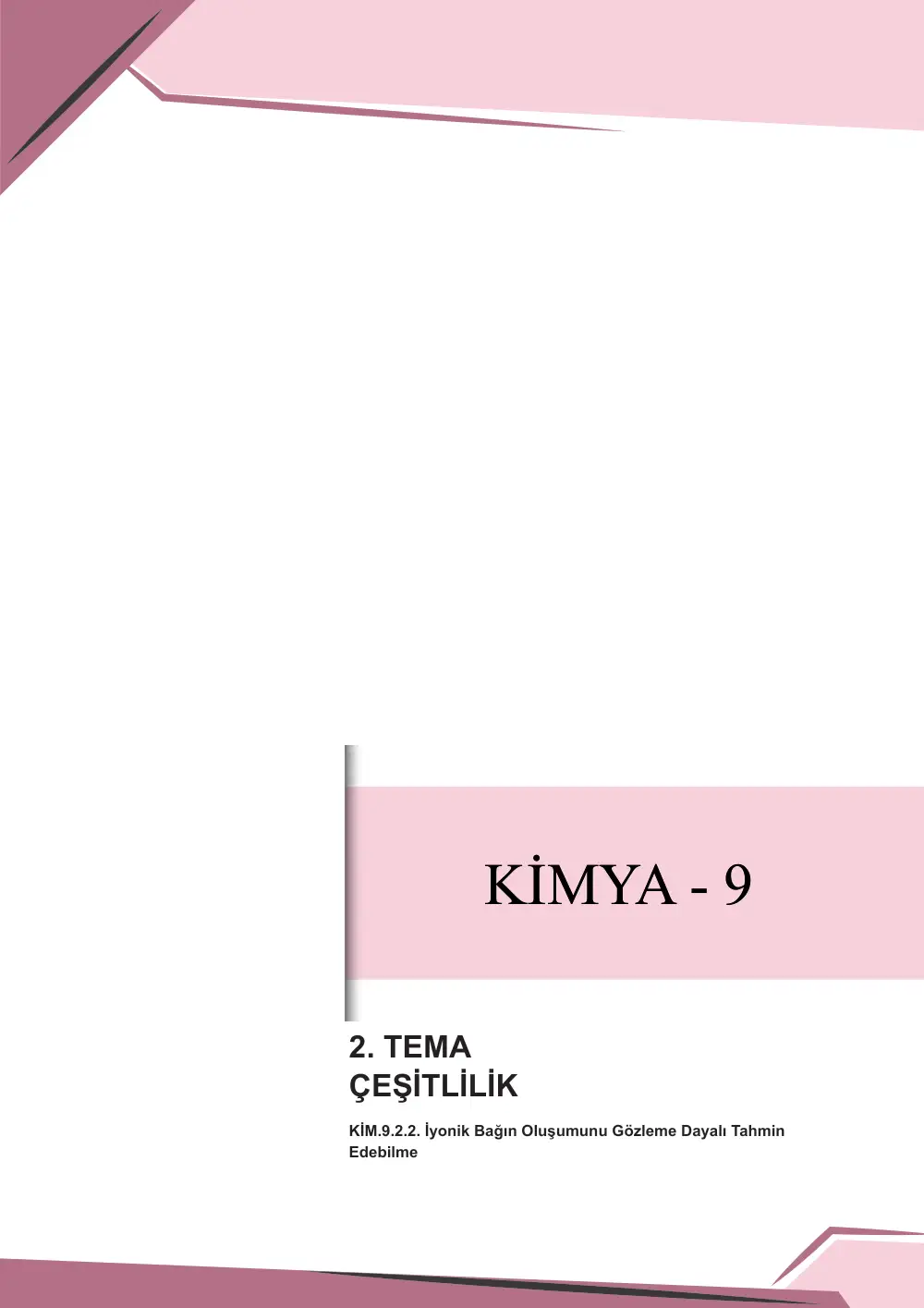 9. Sınıf Kimya Çalışma Kâğıdı: KİM.9.2.2 İyonik bağın oluşumunu gözleme dayalı tahmin edebilme sayfa 1