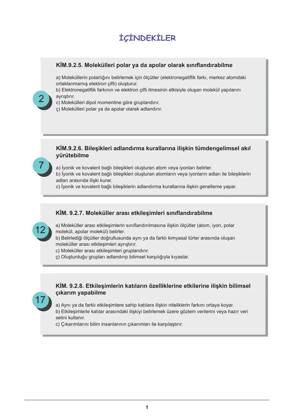9. Sınıf Kimya Öğrenme Etkinlikleri Seti 1 (2025-2026) cevap anahtarı sayfa 2