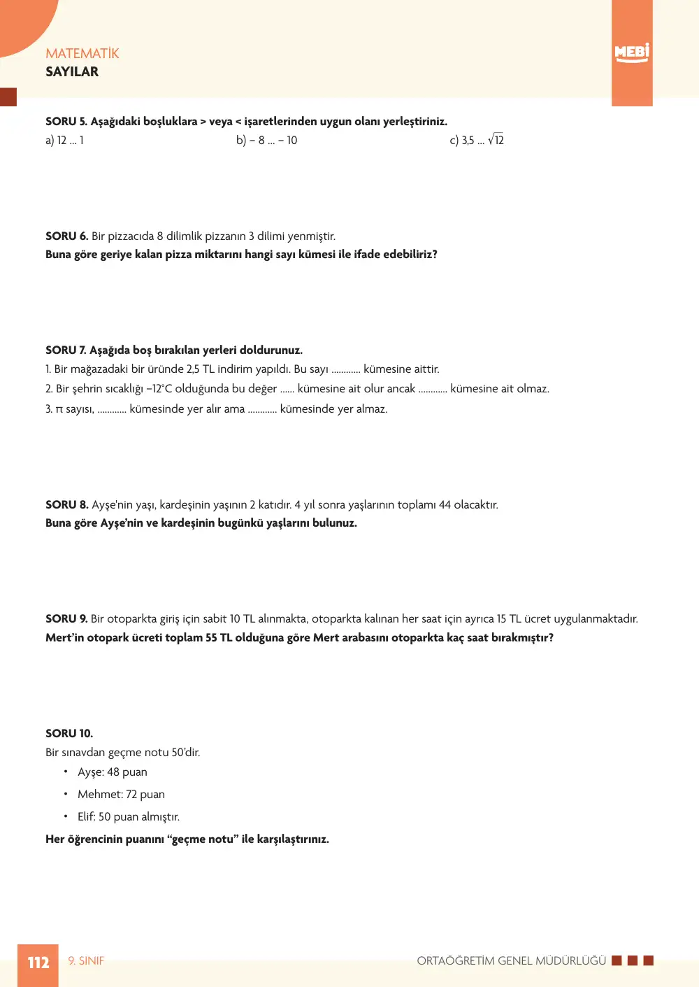 9. Sınıf Matematik Bireysel Öğrenme Etkinlikleri (2026-2027) sayfa 110