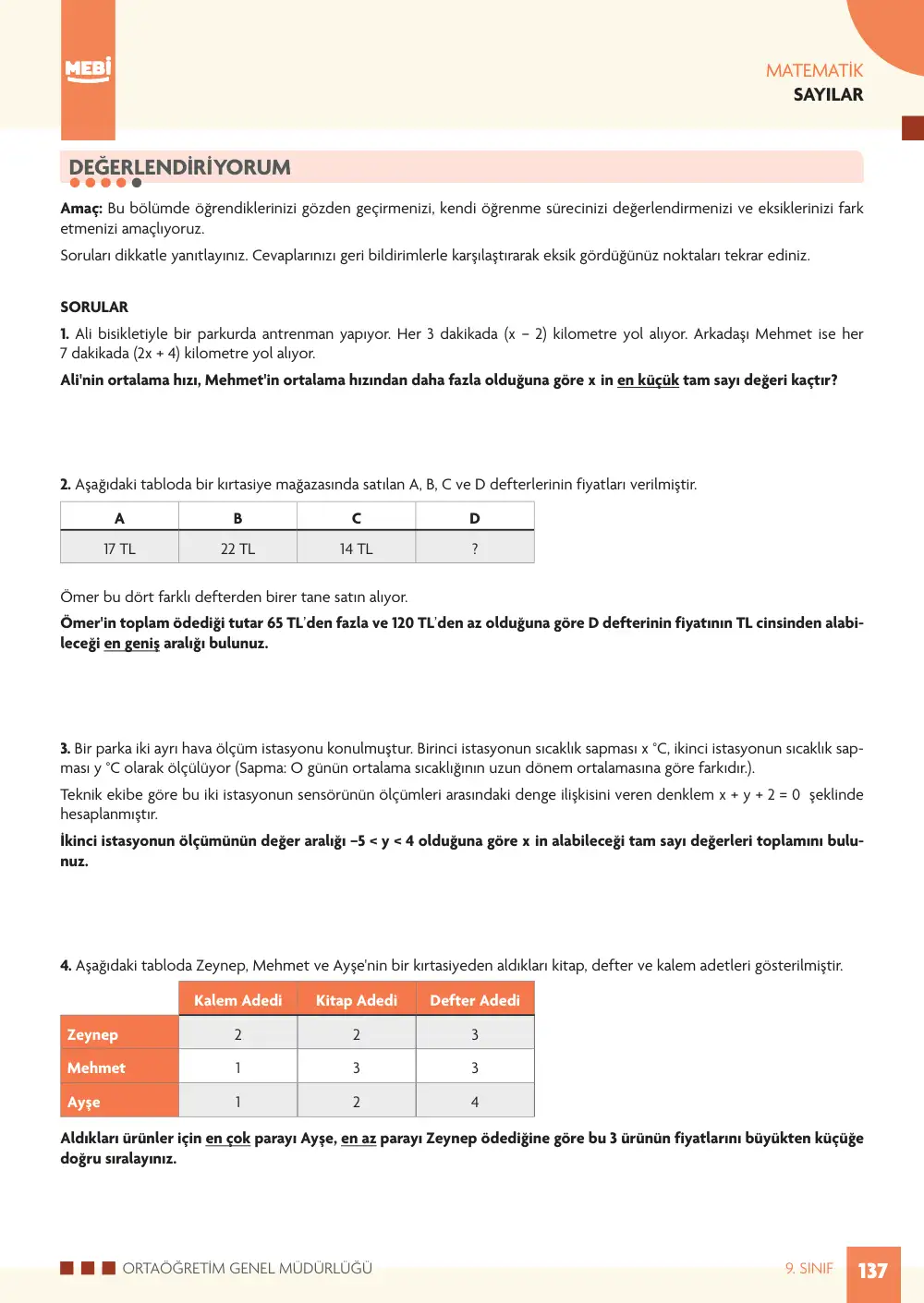 9. Sınıf Matematik Bireysel Öğrenme Etkinlikleri (2026-2027) sayfa 135