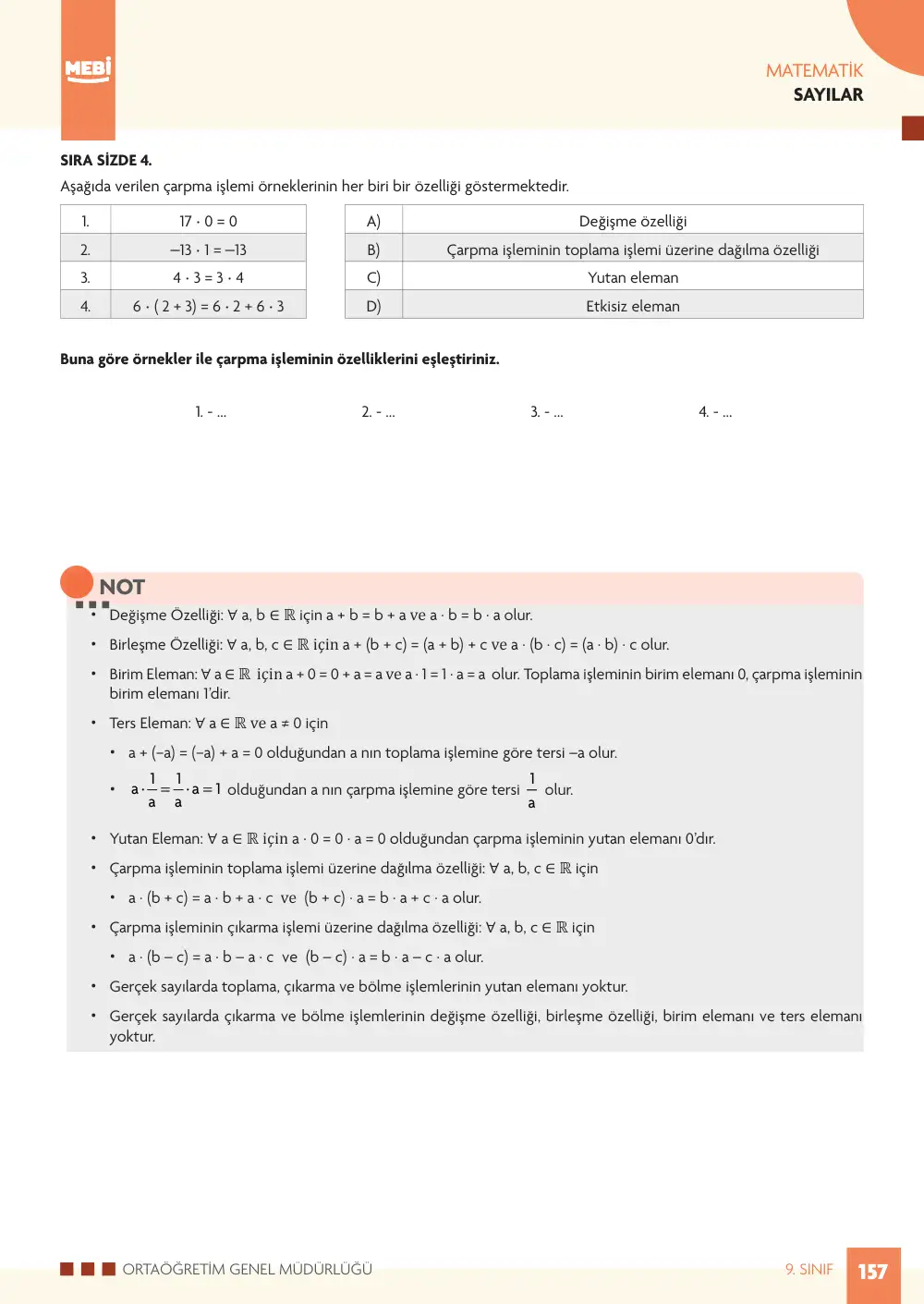 9. Sınıf Matematik Bireysel Öğrenme Etkinlikleri (2026-2027) sayfa 155