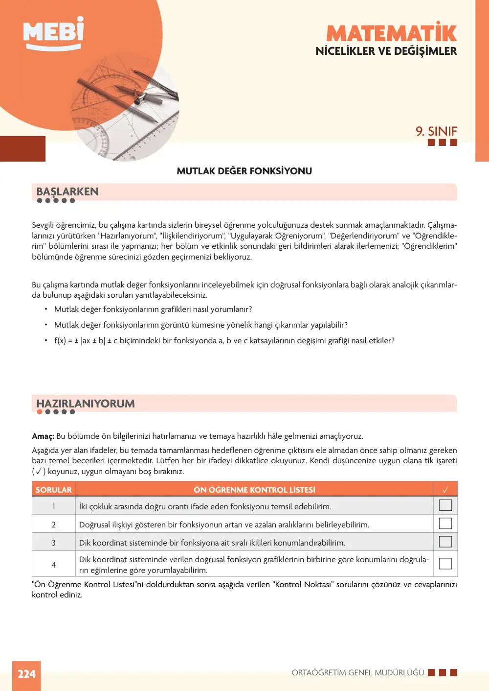 9. Sınıf Matematik Bireysel Öğrenme Etkinlikleri (2026-2027) sayfa 222