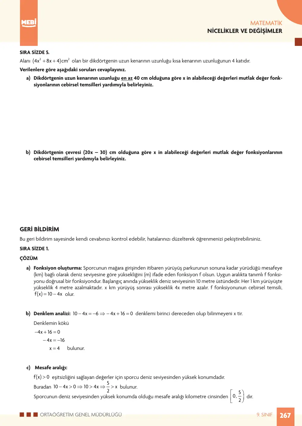 9. Sınıf Matematik Bireysel Öğrenme Etkinlikleri (2026-2027) sayfa 265