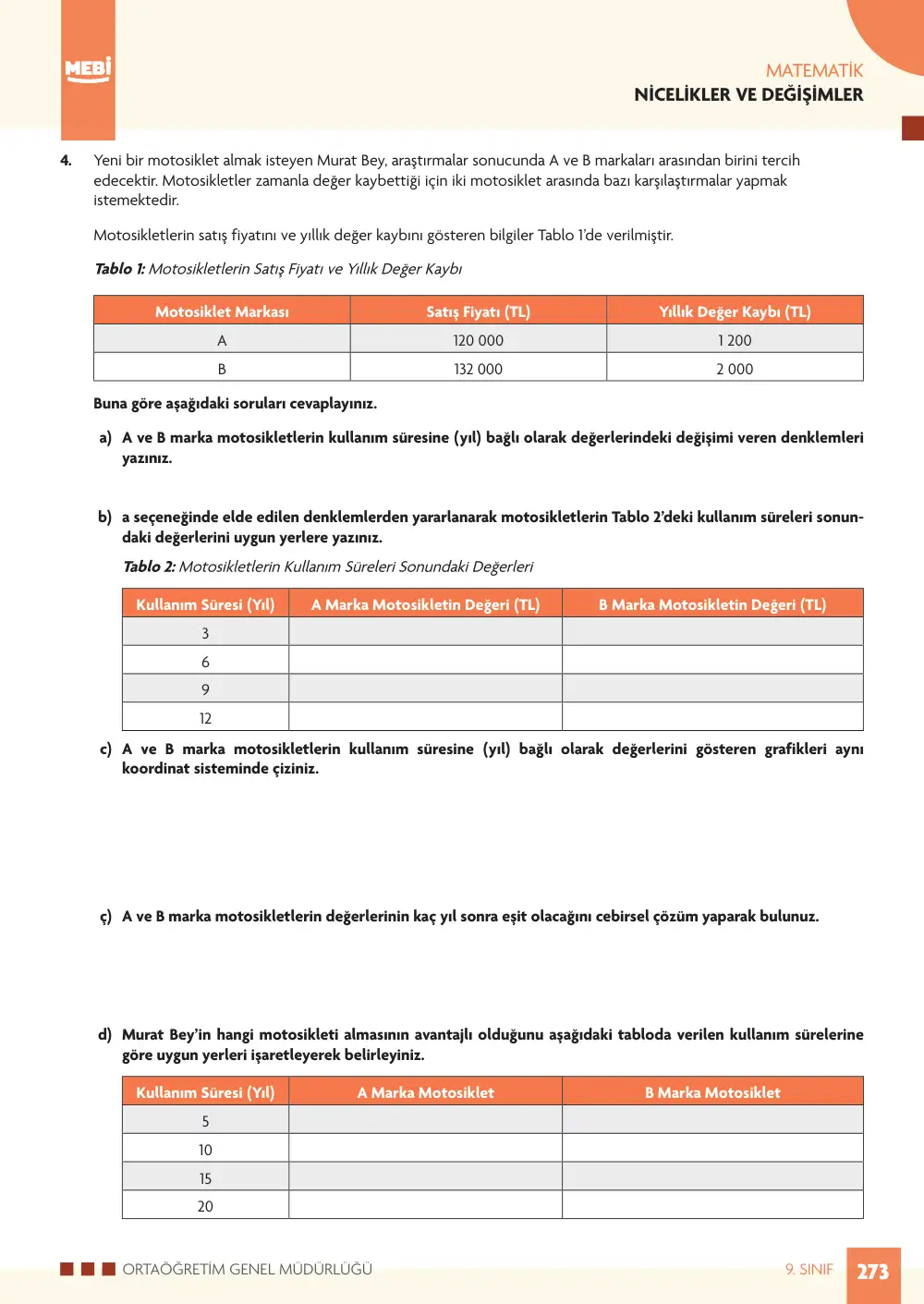 9. Sınıf Matematik Bireysel Öğrenme Etkinlikleri (2026-2027) sayfa 271