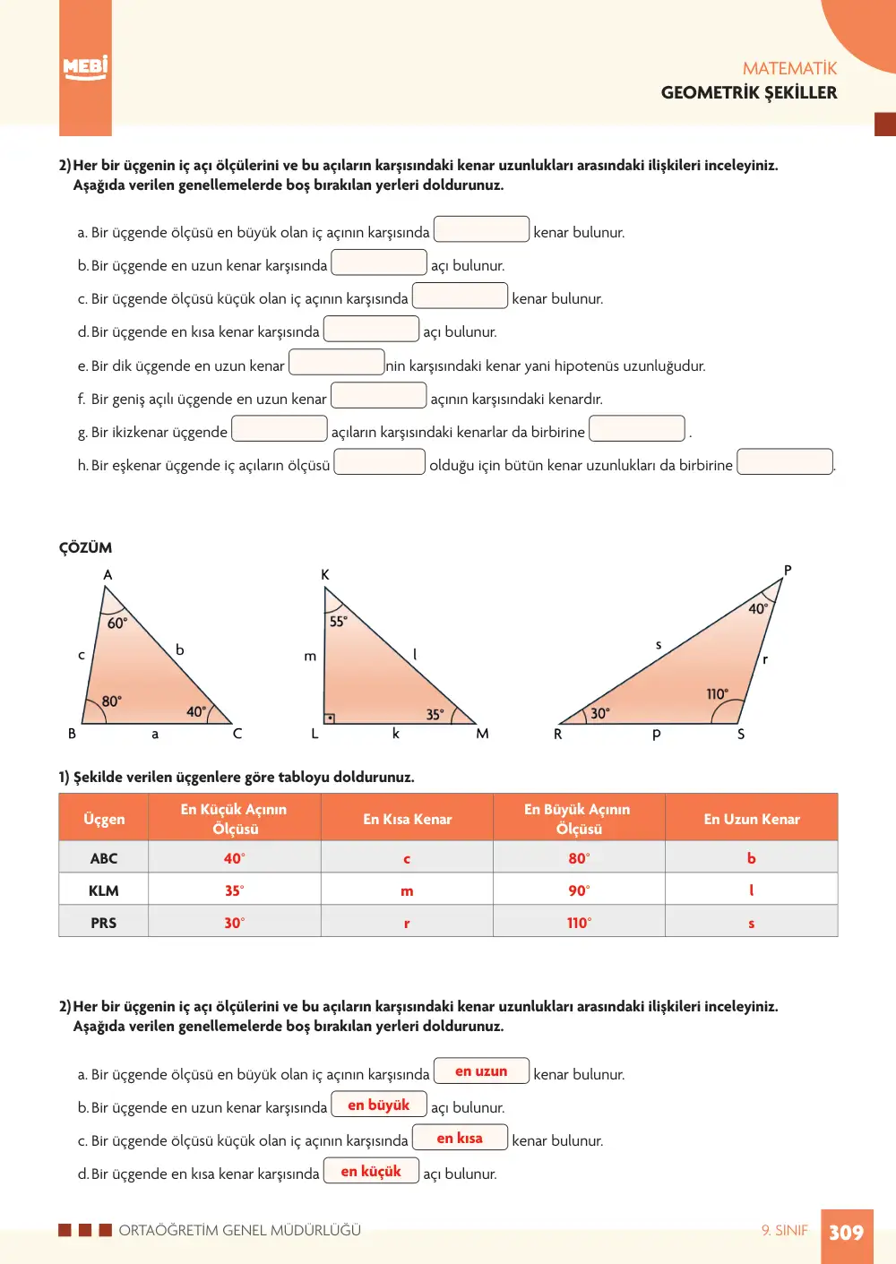 9. Sınıf Matematik Bireysel Öğrenme Etkinlikleri (2026-2027) sayfa 307