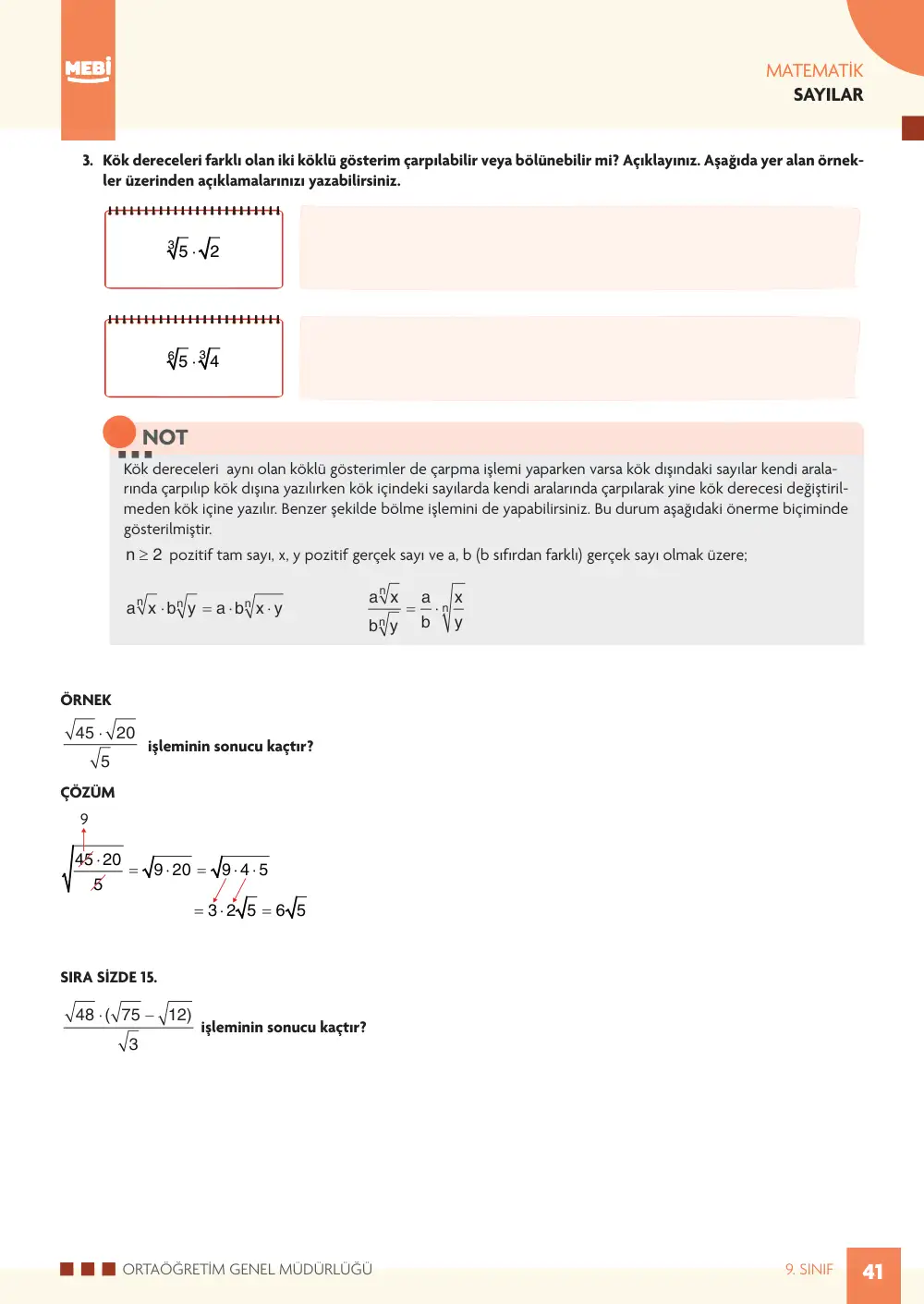 9. Sınıf Matematik Bireysel Öğrenme Etkinlikleri (2026-2027) sayfa 39