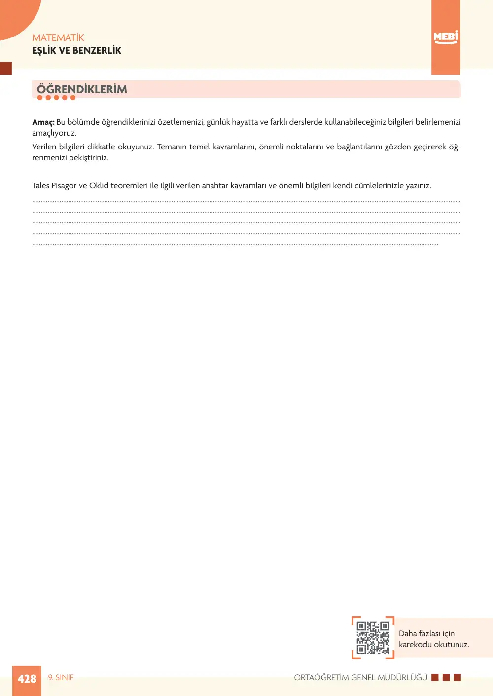 9. Sınıf Matematik Bireysel Öğrenme Etkinlikleri (2026-2027) sayfa 426