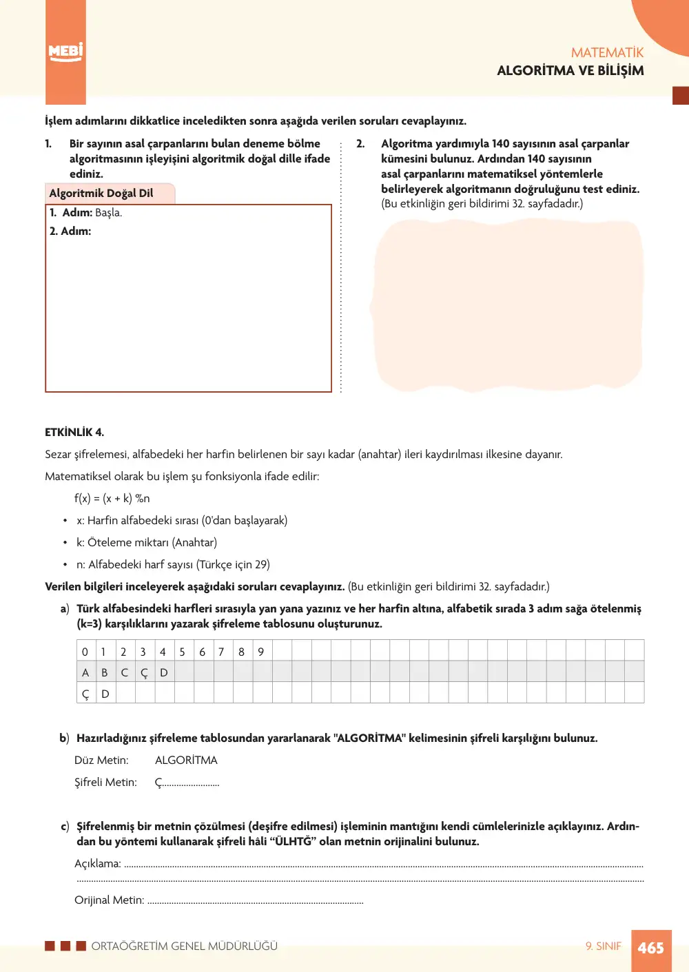 9. Sınıf Matematik Bireysel Öğrenme Etkinlikleri (2026-2027) sayfa 463