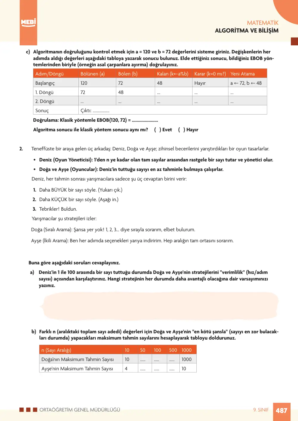 9. Sınıf Matematik Bireysel Öğrenme Etkinlikleri (2026-2027) sayfa 485