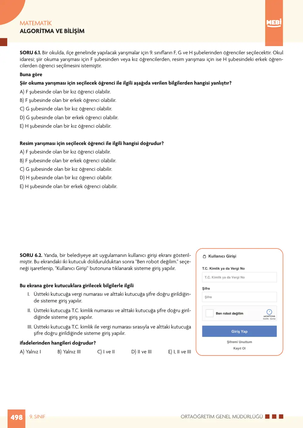 9. Sınıf Matematik Bireysel Öğrenme Etkinlikleri (2026-2027) sayfa 496