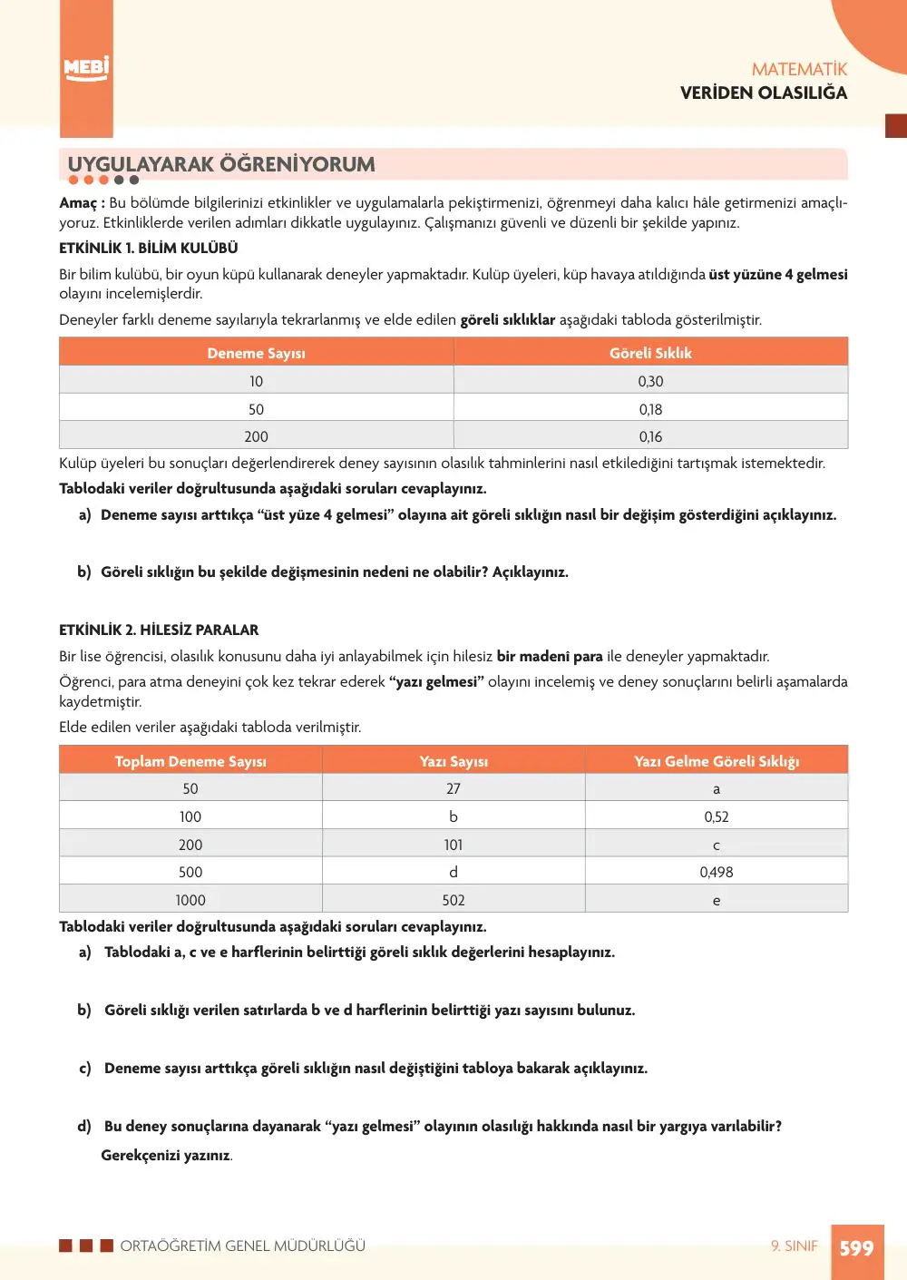 9. Sınıf Matematik Bireysel Öğrenme Etkinlikleri (2026-2027) sayfa 597