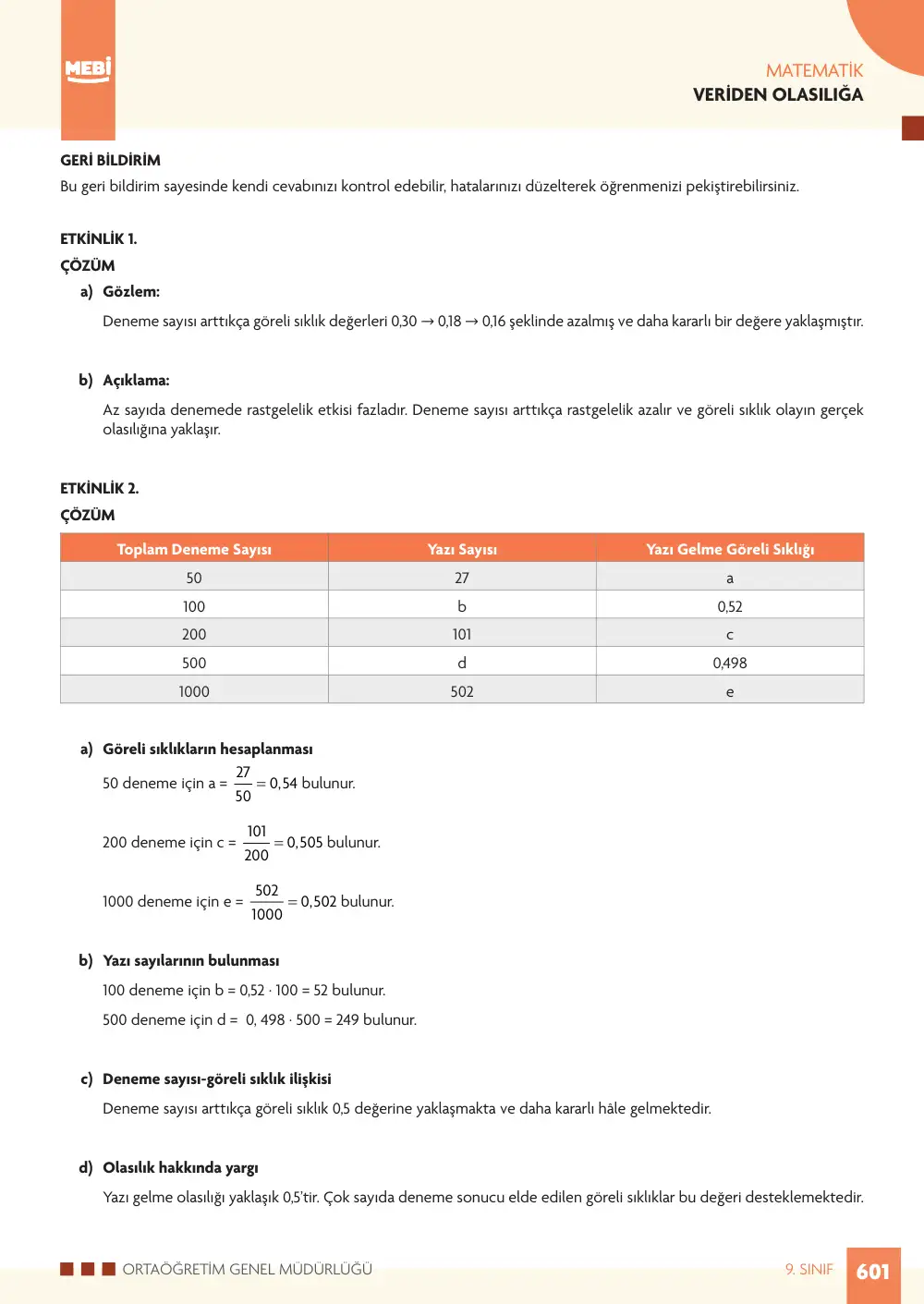 9. Sınıf Matematik Bireysel Öğrenme Etkinlikleri (2026-2027) sayfa 599
