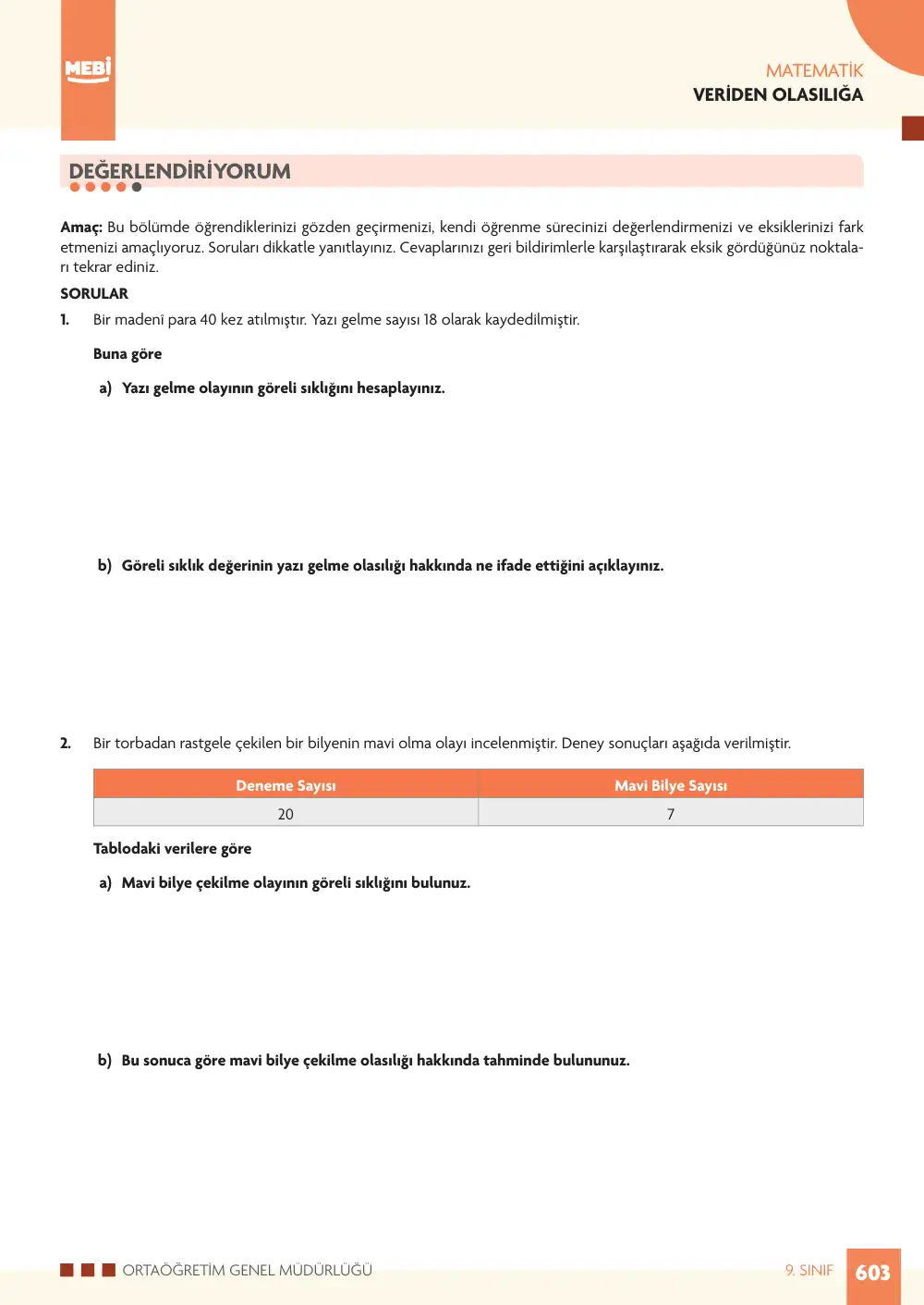 9. Sınıf Matematik Bireysel Öğrenme Etkinlikleri (2026-2027) sayfa 601