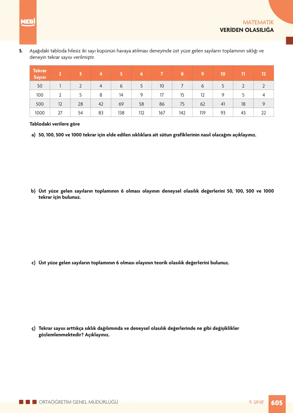 9. Sınıf Matematik Bireysel Öğrenme Etkinlikleri (2026-2027) sayfa 603