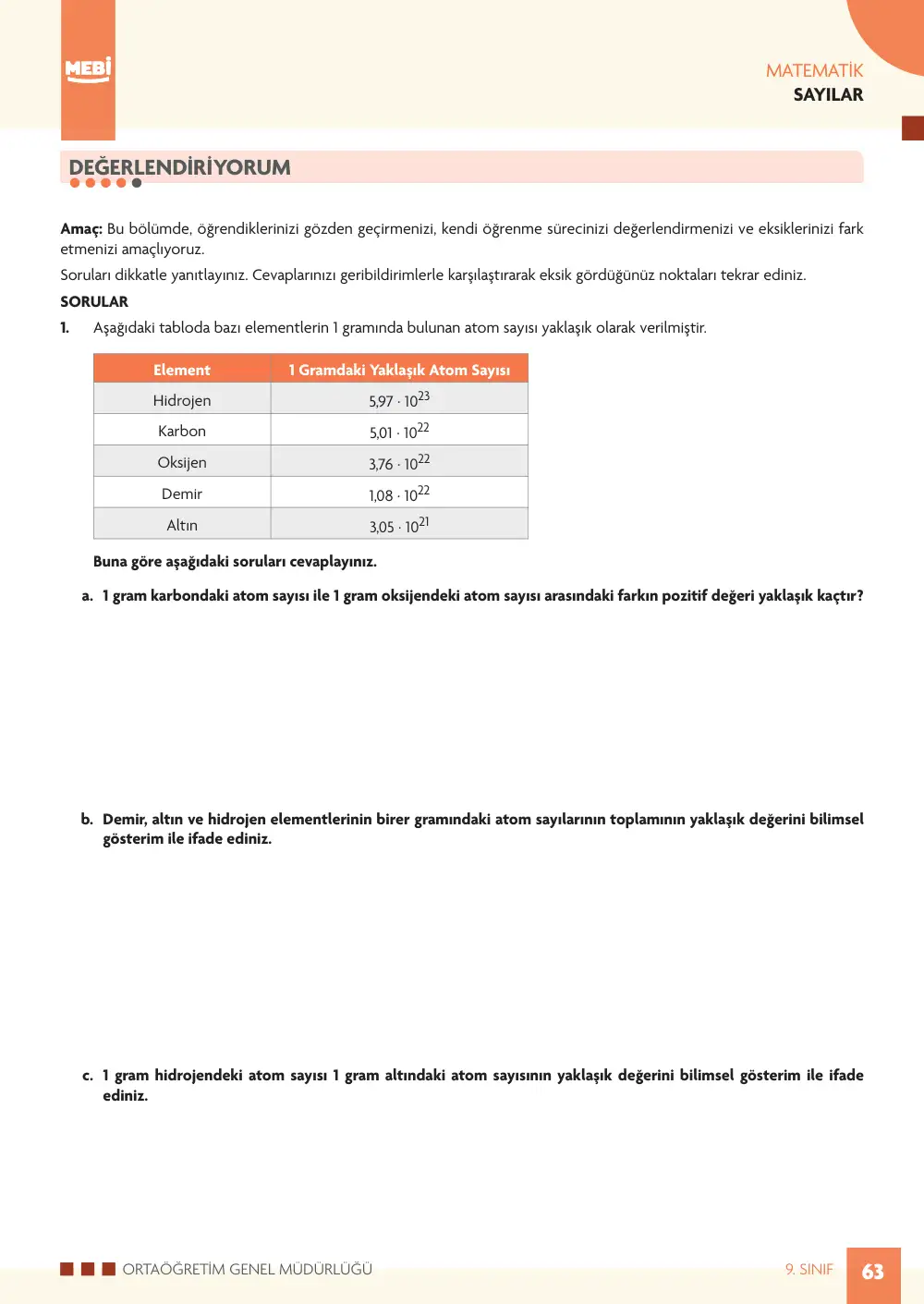 9. Sınıf Matematik Bireysel Öğrenme Etkinlikleri (2026-2027) sayfa 61
