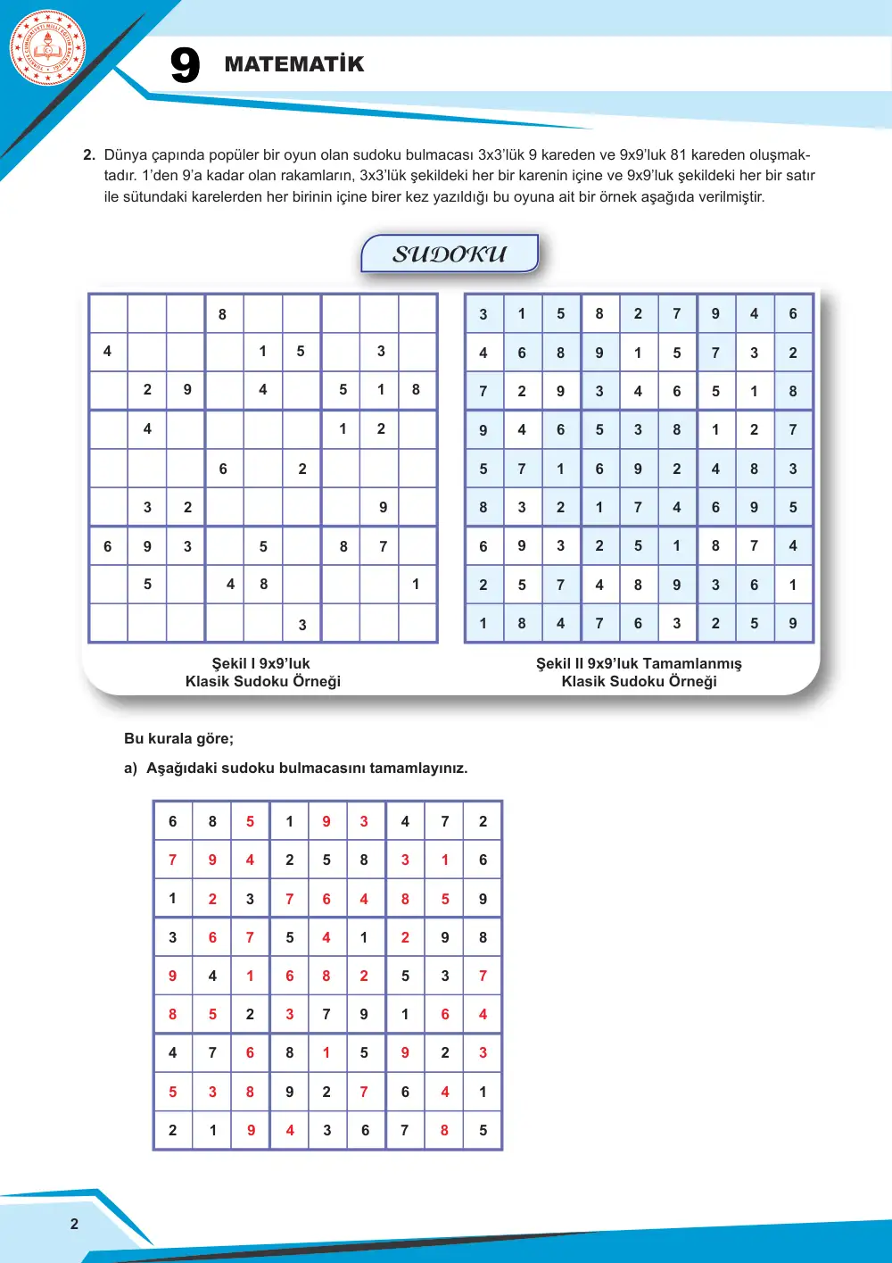 9. Sınıf Matematik Çalışma Kâğıdı: MAT.9.1.3 Farklı sayı kümelerinin özellikleri hakkında muhakeme yapabilme cevap anahtarı sayfa 3