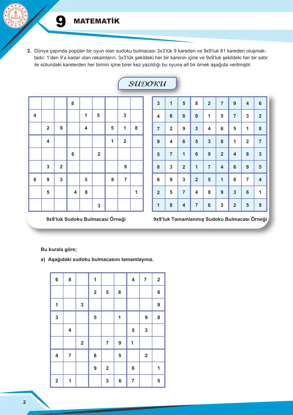 9. Sınıf Matematik Çalışma Kâğıdı: MAT.9.1.3 Farklı sayı kümelerinin özellikleri hakkında muhakeme yapabilme sayfa 3
