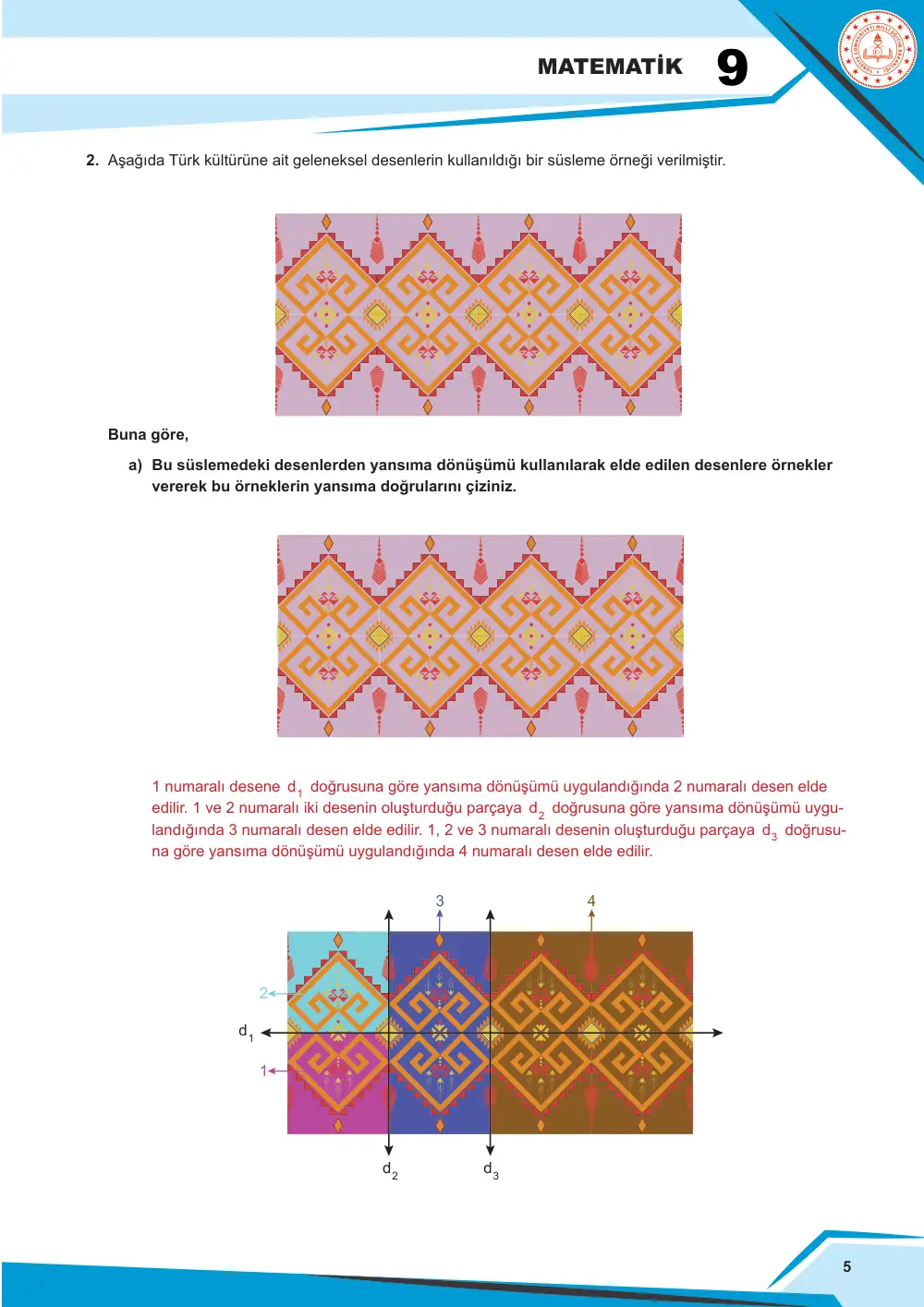 9. Sınıf Matematik Çalışma Kâğıdı: MAT.9.5.1 Geometrik dönüşümlerle ilgili çıkarım yapabilme cevap anahtarı sayfa 5