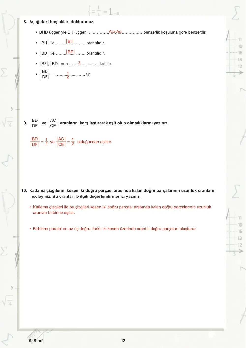 9. Sınıf Matematik Öğrenme Etkinlikleri Seti 1 (2025-2026) cevap anahtarı sayfa 13