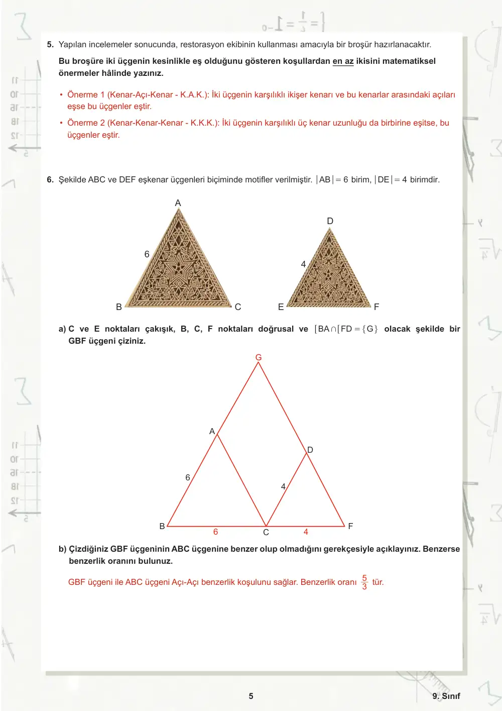 9. Sınıf Matematik Öğrenme Etkinlikleri Seti 1 (2025-2026) cevap anahtarı sayfa 6
