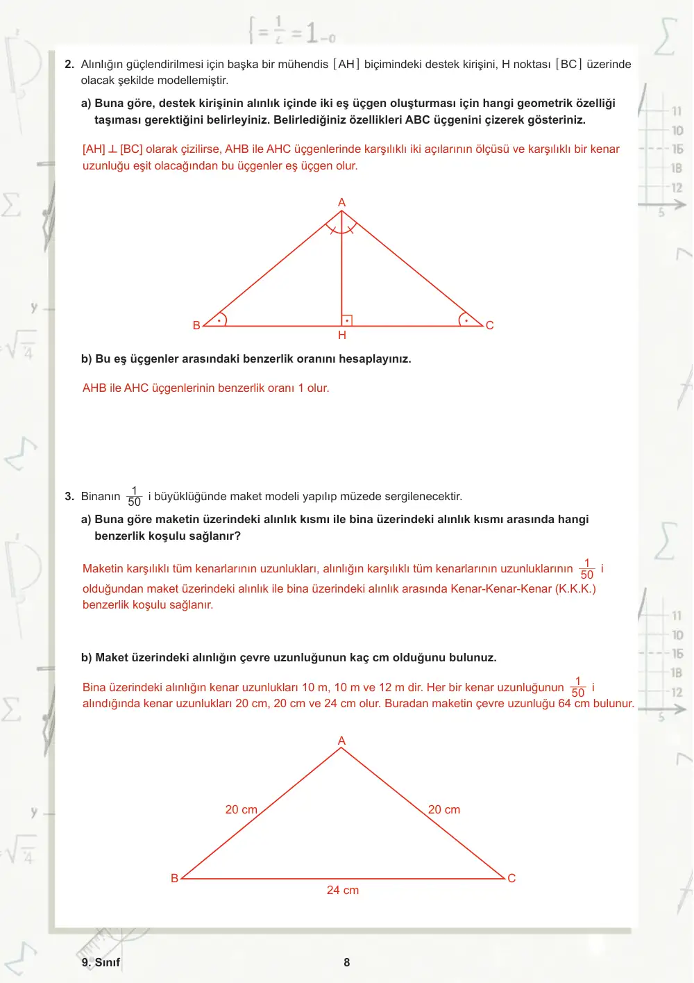9. Sınıf Matematik Öğrenme Etkinlikleri Seti 1 (2025-2026) cevap anahtarı sayfa 9