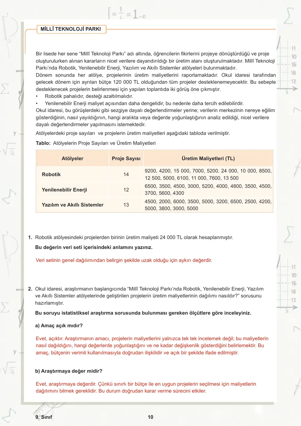 9. Sınıf Matematik Öğrenme Etkinlikleri Seti 2 (2025-2026) cevap anahtarı sayfa 11