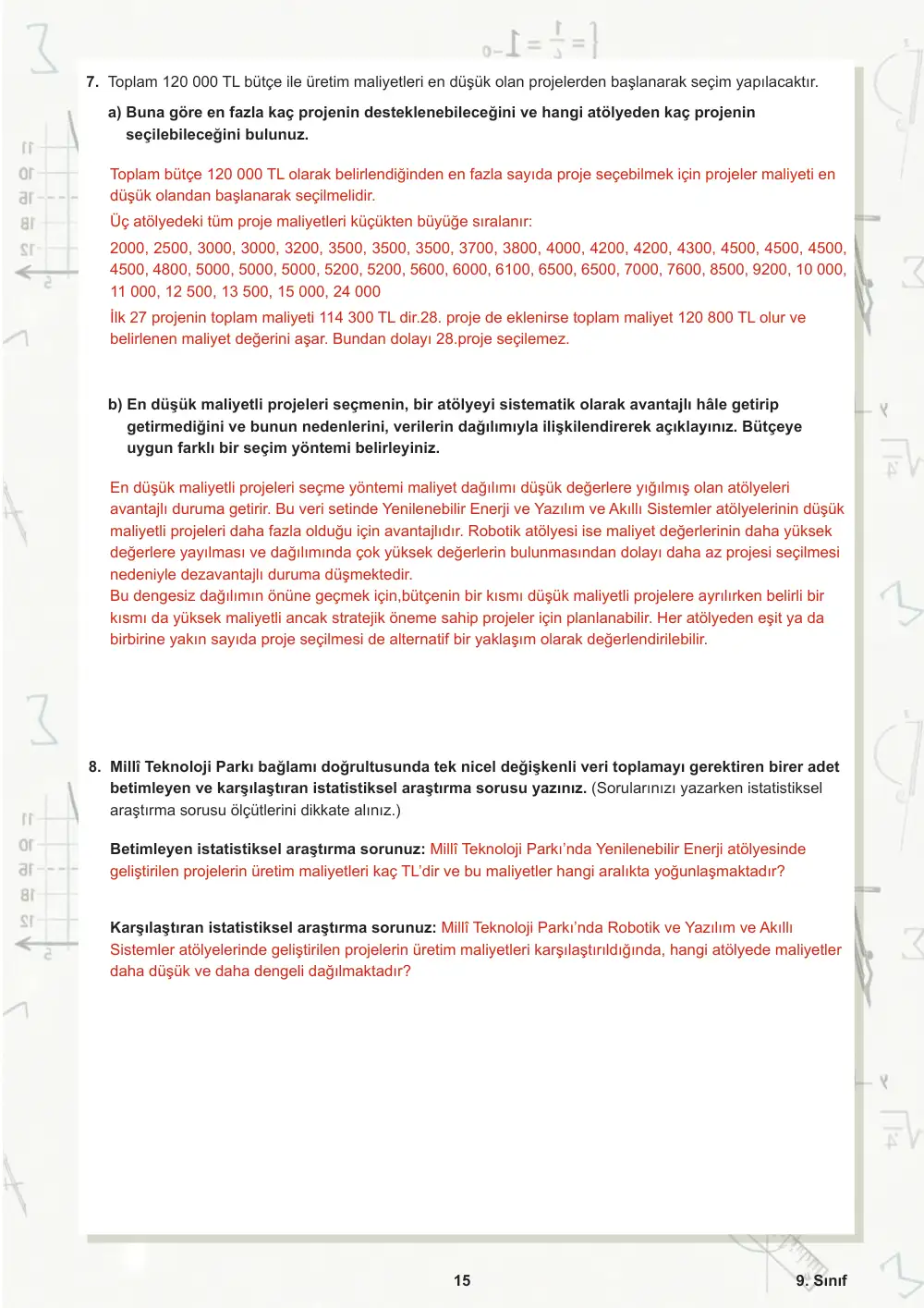 9. Sınıf Matematik Öğrenme Etkinlikleri Seti 2 (2025-2026) cevap anahtarı sayfa 16