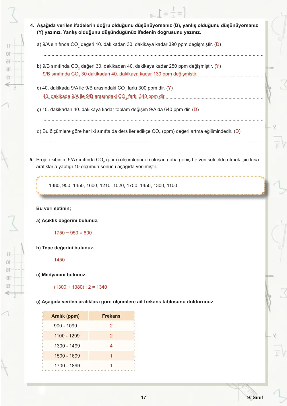 9. Sınıf Matematik Öğrenme Etkinlikleri Seti 2 (2025-2026) cevap anahtarı sayfa 18