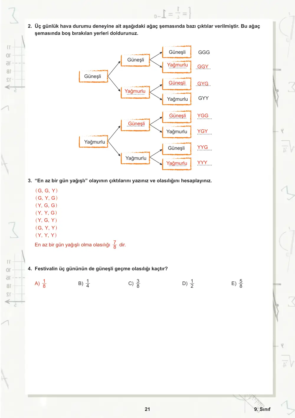 9. Sınıf Matematik Öğrenme Etkinlikleri Seti 2 (2025-2026) cevap anahtarı sayfa 22