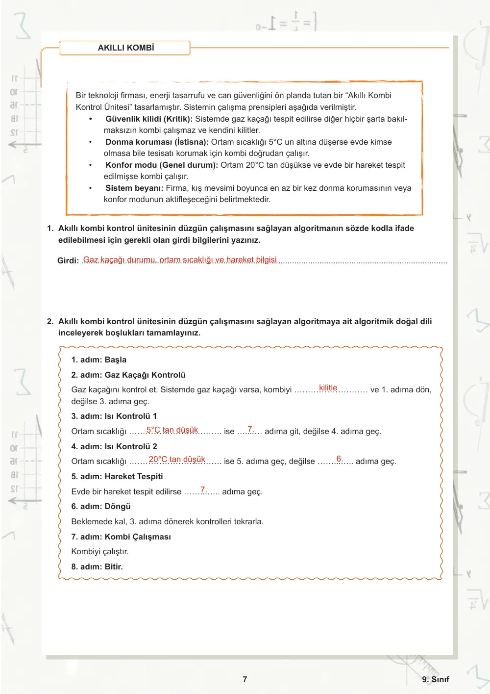 9. Sınıf Matematik Öğrenme Etkinlikleri Seti 2 (2025-2026) cevap anahtarı sayfa 8