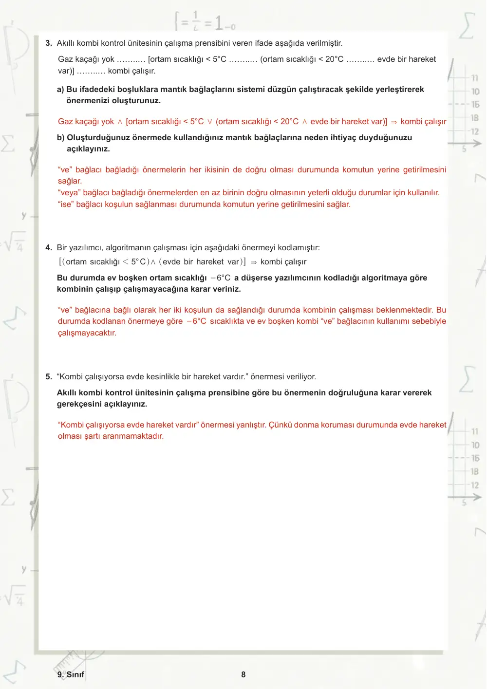 9. Sınıf Matematik Öğrenme Etkinlikleri Seti 2 (2025-2026) cevap anahtarı sayfa 9