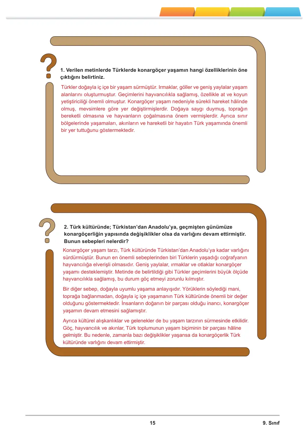 9. Sınıf Tarih Öğrenme Etkinlikleri Seti 1 (2025-2026) cevap anahtarı sayfa 16