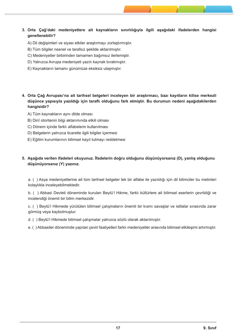 9. Sınıf Tarih Öğrenme Etkinlikleri Seti 2 (2025-2026) sayfa 18