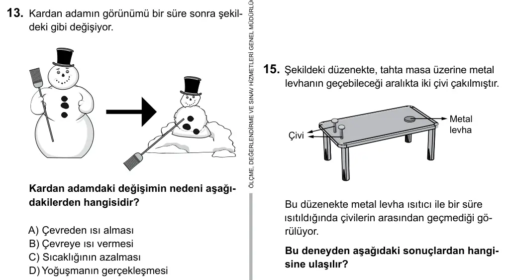 5. Sınıf Fen Bilimleri 2015 İOKBS Bursluluk Sınavı 13. Soru görseli