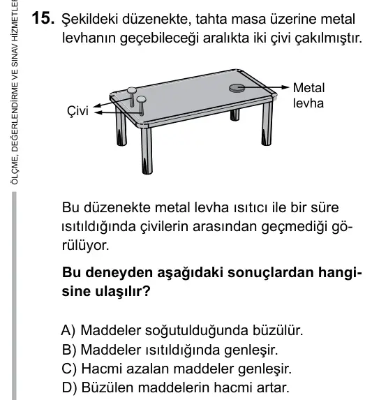 5. Sınıf Fen Bilimleri 2015 İOKBS Bursluluk Sınavı 15. Soru görseli