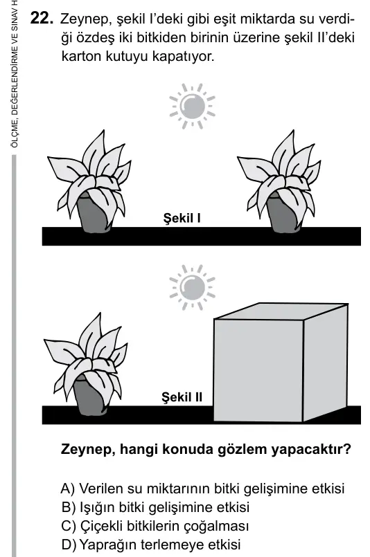 5. Sınıf Fen Bilimleri 2015 İOKBS Bursluluk Sınavı 22. Soru görseli