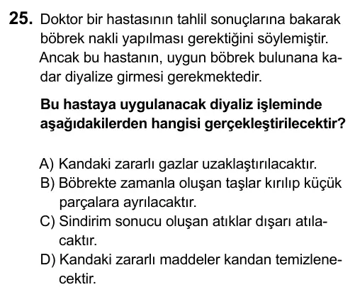 5. Sınıf Fen Bilimleri 2015 İOKBS Bursluluk Sınavı 25. Soru görseli