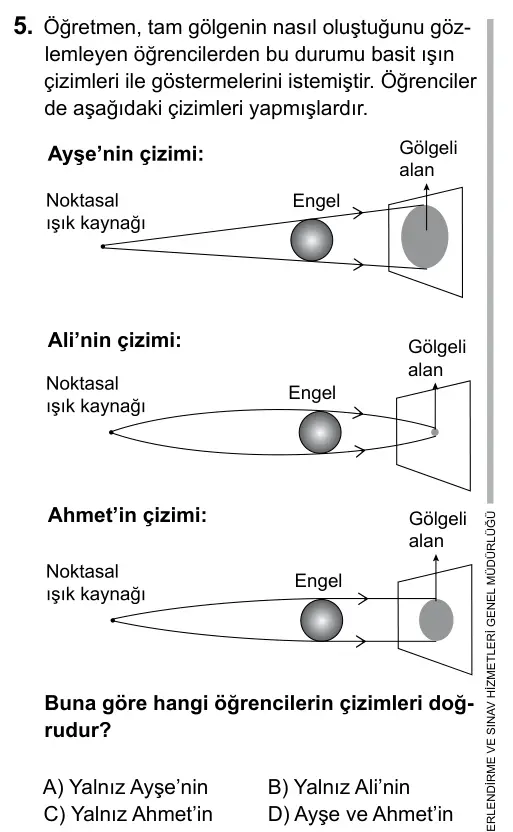 5. Sınıf Fen Bilimleri 2015 İOKBS Bursluluk Sınavı 5. Soru görseli