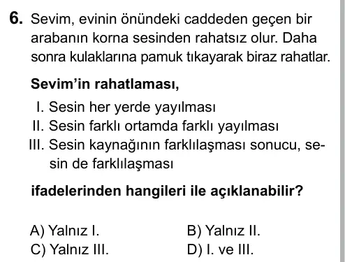 5. Sınıf Fen Bilimleri 2015 İOKBS Bursluluk Sınavı 6. Soru görseli