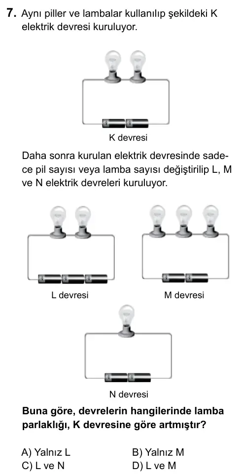 5. Sınıf Fen Bilimleri 2015 İOKBS Bursluluk Sınavı 7. Soru görseli