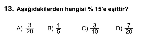 5. Sınıf Matematik 2015 İOKBS Bursluluk Sınavı 13. Soru görseli