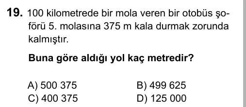 5. Sınıf Matematik 2015 İOKBS Bursluluk Sınavı 19. Soru görseli